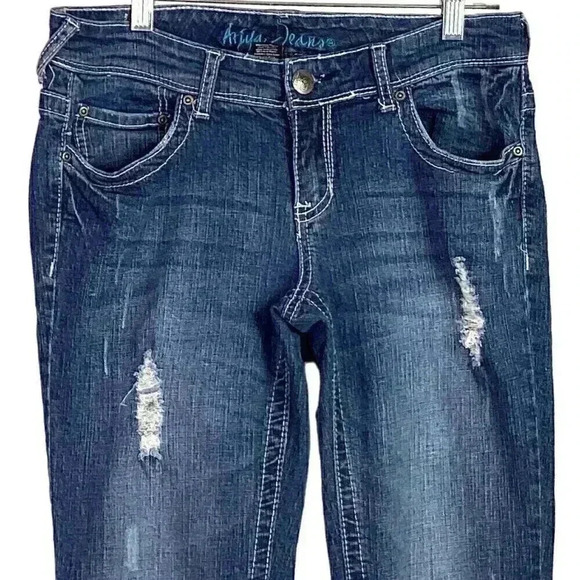 Ariya Women 9/10 Bootcut Jeans Blue Stretch Low Rise Western Button Flap Pockets - Picture 3 of 10